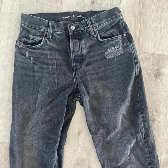 Old Navy High-Waisted Slouchy Straight Distressed Jeans Dark Wash Blue Size 6T - Picture 3 of 9